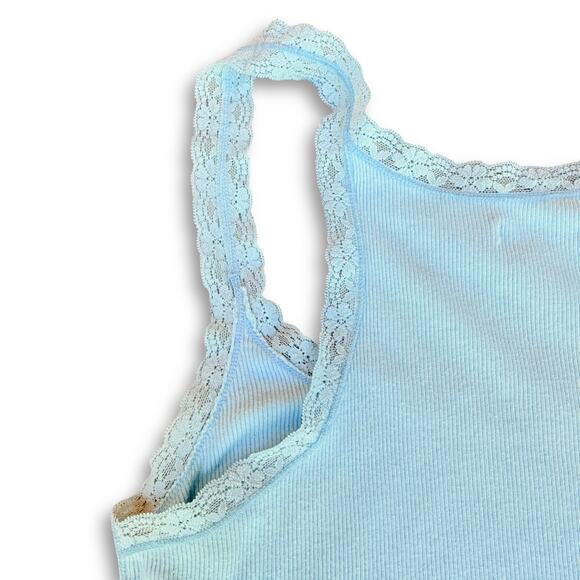 Y2K American Eagle Blue Rib Lace Long Fitted Tank Cami ASO ALT Elena Gilbert L - Picture 7 of 10